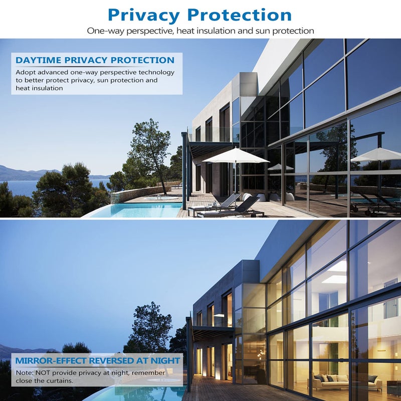 WochiTV One Way Window Film Daytime Privacy Tint Door Glass Coverings Heat Control Sun Blocking UV Reflective Static Clings Mirror Tinted Film,Visible in One Side Film for Home Office Silver 35.4 x 78.7 Inch - Image 5